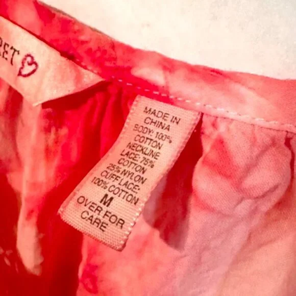 Vintage Victoria's Secret Size Medium Tie Dyed CottageCore Nightgown Prairie Red - Picture 3 of 13